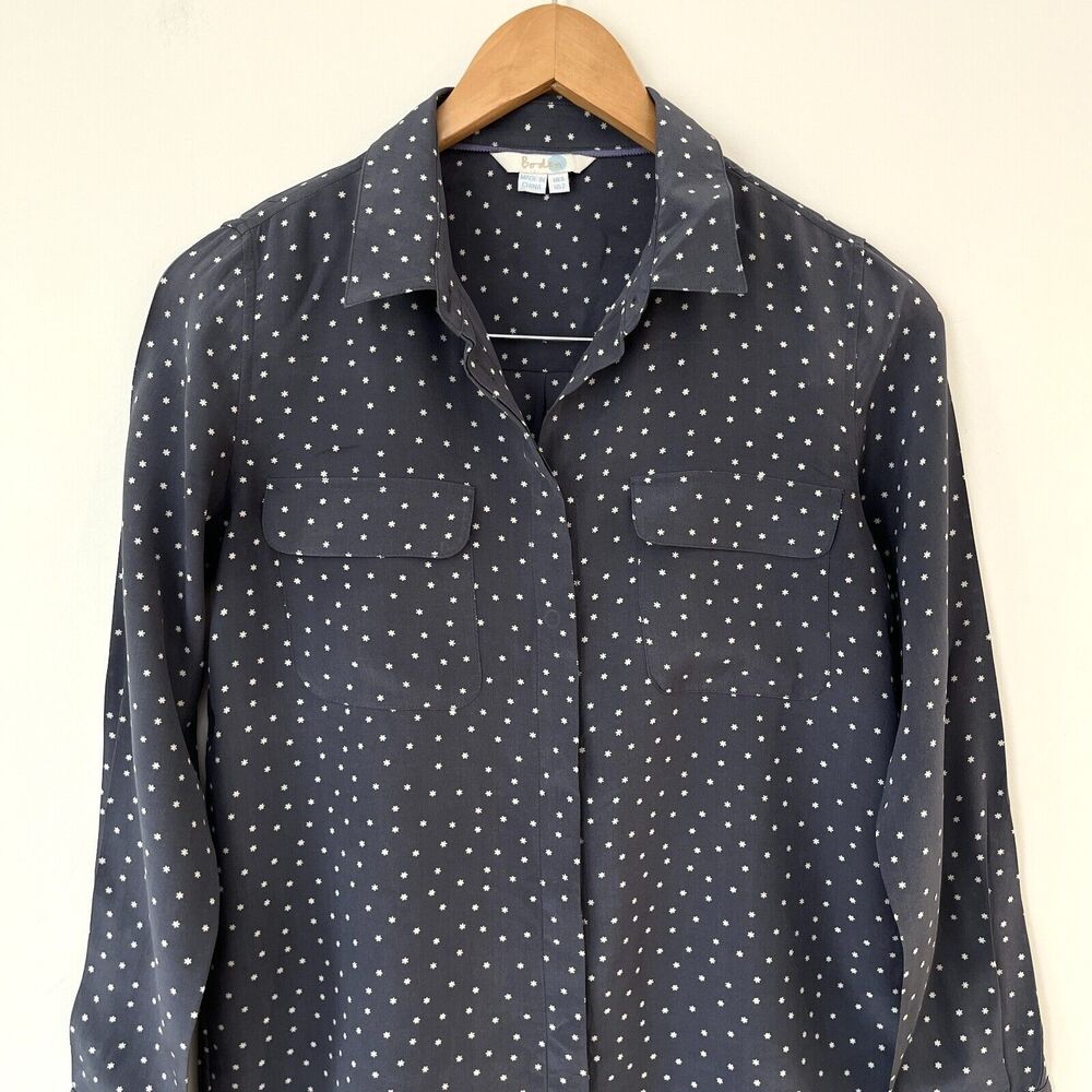 Boden 100% Silk Gray Star Print Button Up Shirt Womens US 2 Career Blouse - Picture 3 of 9